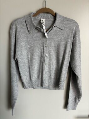 PINK Victoria's Secret Light Gray Button-Up Collared Cardigan